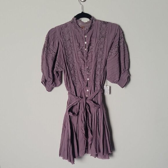 Free People Dresses & Skirts - NWT Free People Sydney Dress XS Mini Plum Purple Boho Lace Embroidered Crochet